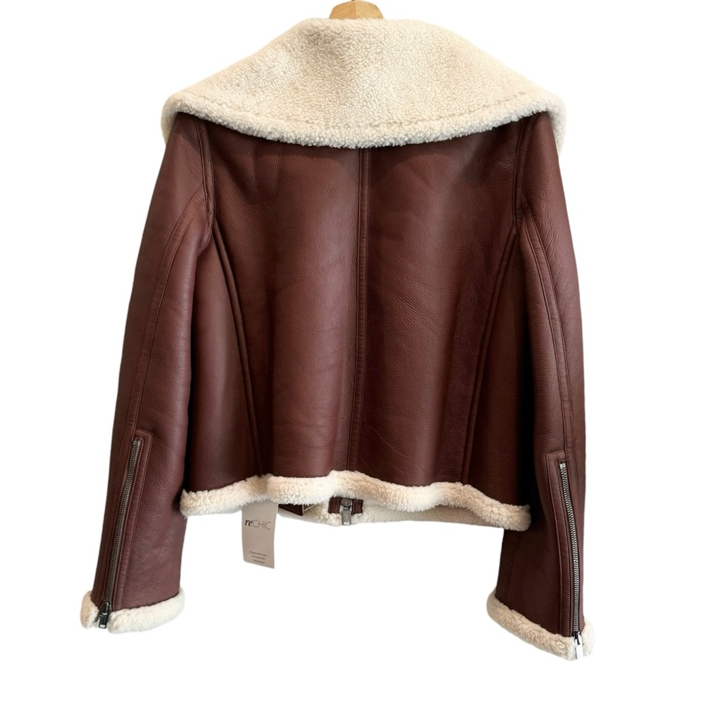 Theory Sedona Relax Shearling Moto Lamb's Leather Wide Collar Zip-Up Jacket - Picture 3 of 9